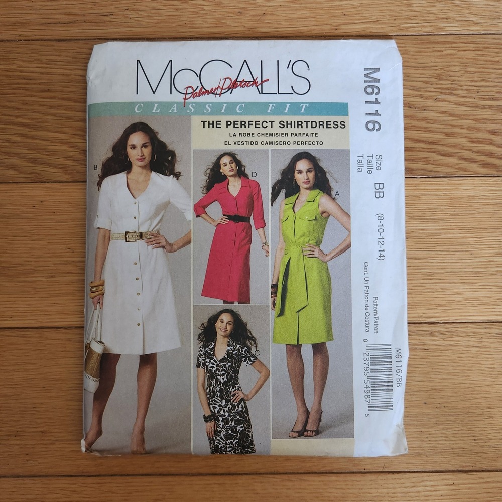 McCall's M6116 Classic Fit‎ Shirt Dress Sewing Pattern Size BB (8-10-12-14)